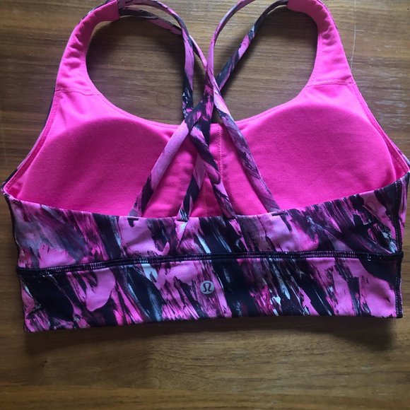 Lululemon Energy Bra- Pink/Black Print -Size 8 - Picture 2 of 3